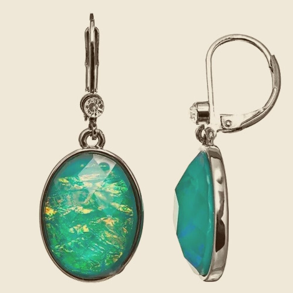 VERA WANG Mod/Contemporary Holographic Foil Green Stone Drop Earrings**NEW! - Picture 3 of 3